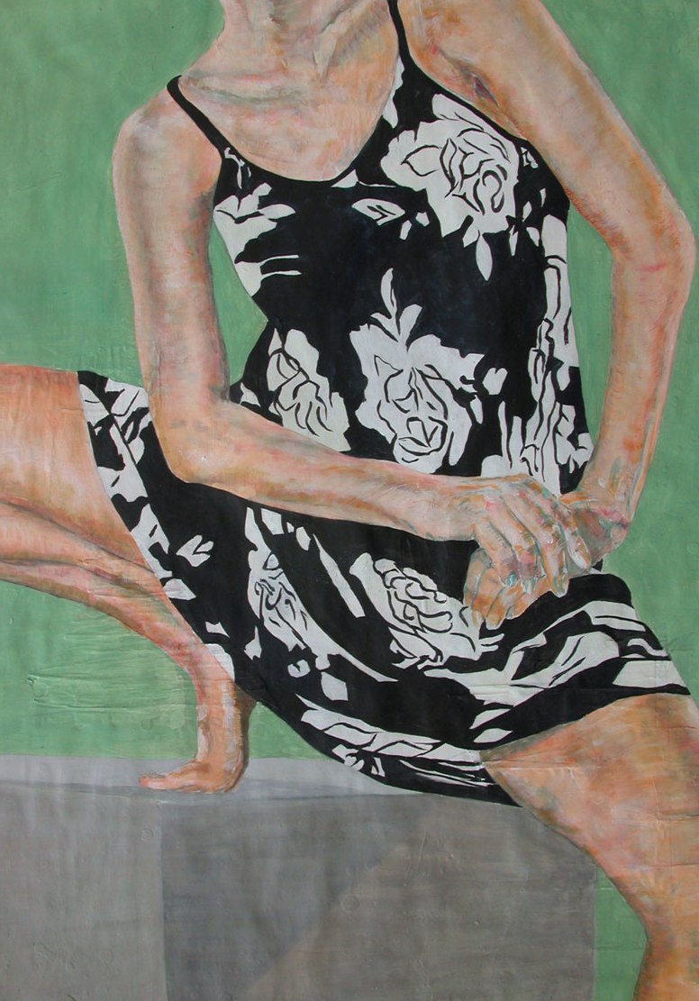 huebner-Im Kleid mit Blumen'2010, Acryl auf Papier, 100 x 70 cm.jpg
